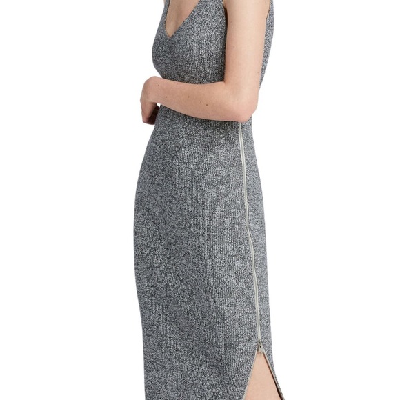Anza gray small knitted bodycon zip midi dress - Picture 2 of 6
